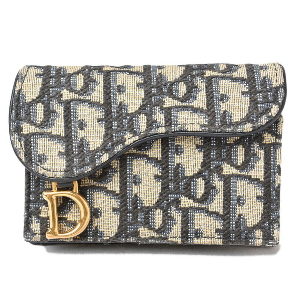Dior Card Case Wallet Coin OBLIQUE Saddle Bloom Navy Blue
